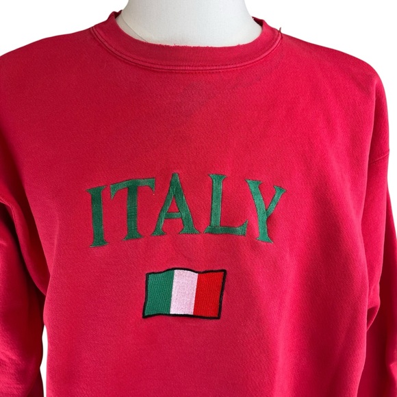 Vintage Y2K Emboidered ITALY Flag‎ Red Sweatshirt Size XL w/ Flaw 80s 90s USA - Picture 6 of 15
